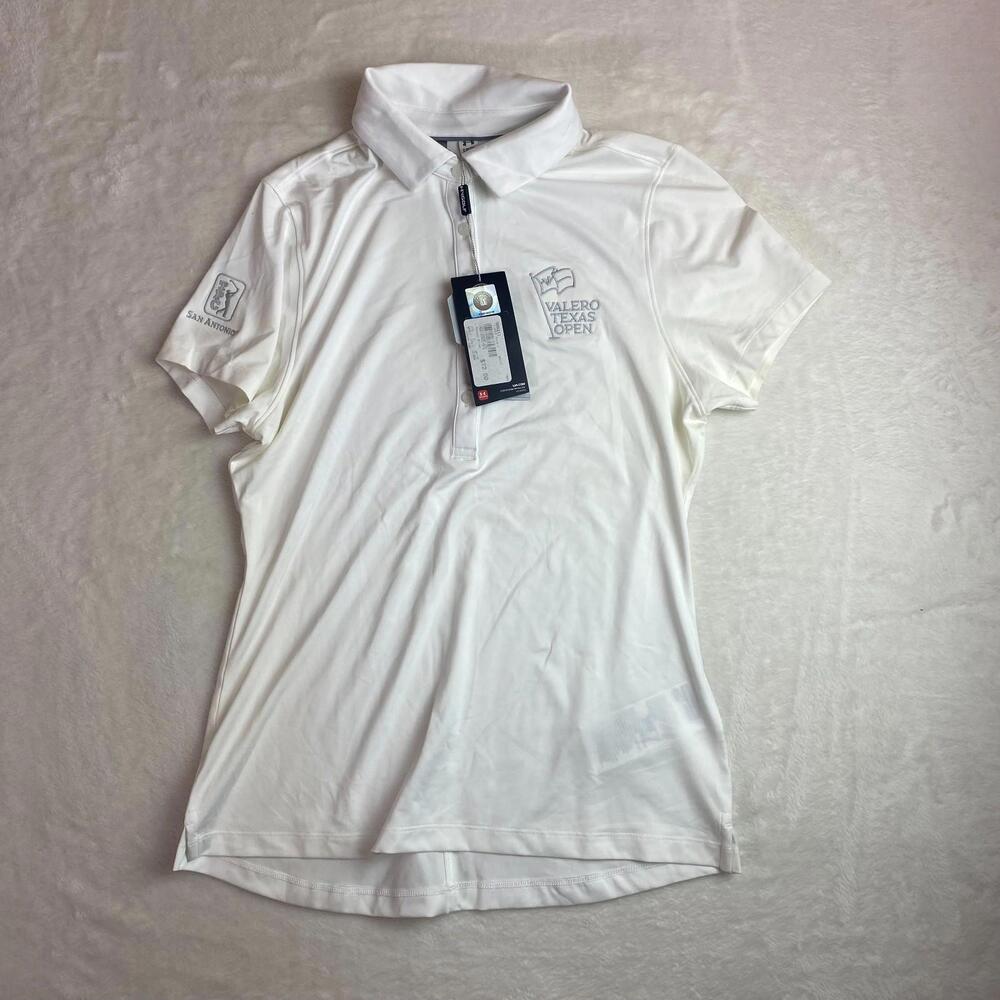 NWT Under‎ Armour HeatGear Golf Polo Women's Small Valero Texas Open White